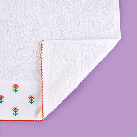 Soft Urban Delight Braga Yüz Havlusu - Ekru / Turuncu - 50x90 cm