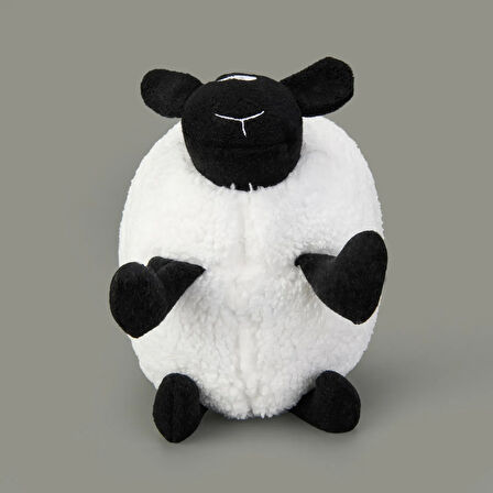 Soft Kara Kuzu Figürlü Yastık - Beyaz - 25x17 cm