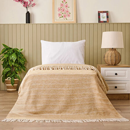 Soft Luma Pamuklu Tek Kişilik Battaniye - Bej / Krem - 150x200 cm
