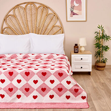 Soft Kalpli Pamuklu Çift Kişilik Battaniye - Kırmızı - 200x220 cm