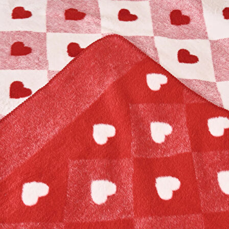 Soft Kalpli Pamuklu Çift Kişilik Battaniye - Kırmızı - 200x220 cm