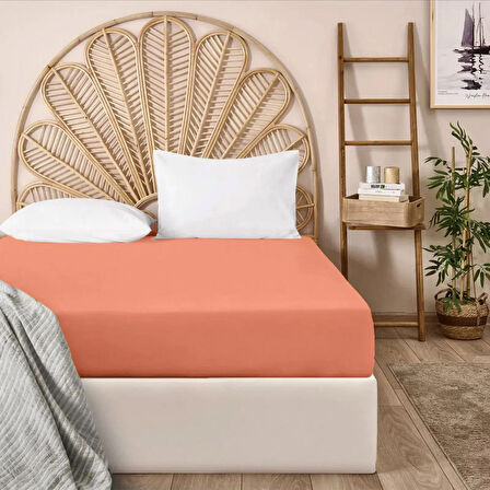 Soft Penye Çift Kişilik Lastikli Çarşaf - Somon - 160x200 cm