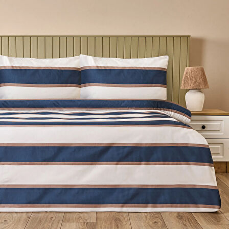 Soft Horizon Tek Kişilik Nevresim Takımı - Beyaz / Lacivert