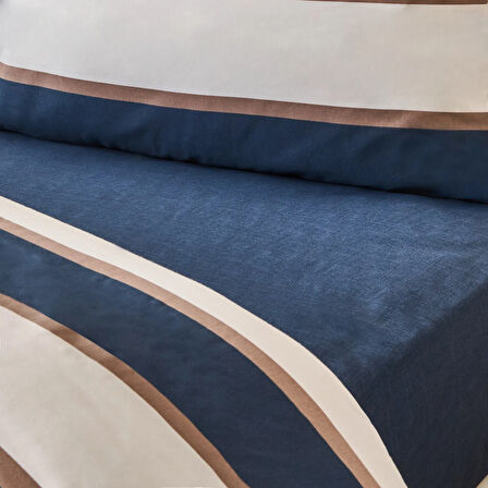 Soft Horizon Tek Kişilik Nevresim Takımı - Beyaz / Lacivert