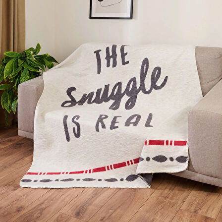 Soft Cozy Pamuklu Tv Battaniyesi - Ekru / Antrasit - 130x170 cm