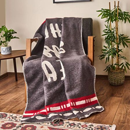 Soft Cozy Pamuklu Tv Battaniyesi - Ekru / Antrasit - 130x170 cm