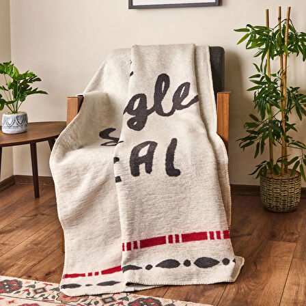 Soft Cozy Pamuklu Tv Battaniyesi - Ekru / Antrasit - 130x170 cm