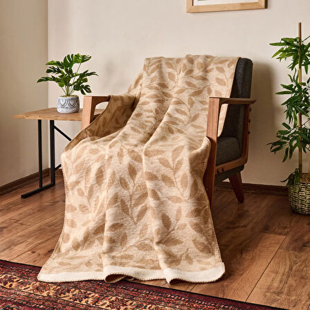 Soft Sprig Pamuklu Tv Battaniyesi - Bej - 130x170 cm