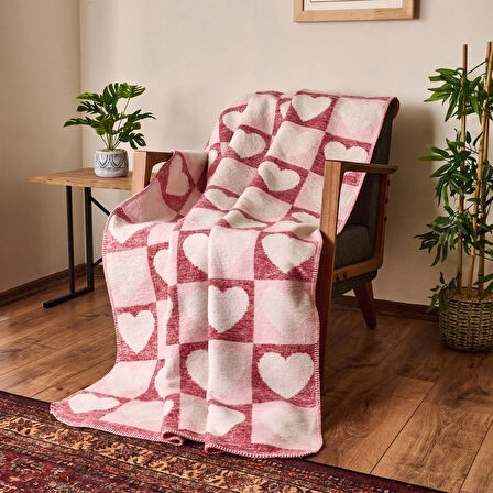 Soft Amour Pamuklu Tv Battaniyesi - Pembe / Kırmızı - 130x170 cm