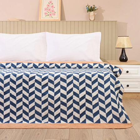 Soft Flux Pamuklu Çift Kişilik Battaniye - Lacivert - 200x220 cm