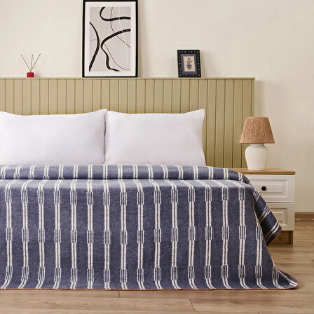 Soft Mavruz Pamuklu Çift Kişilik Battaniye - Mavi - 200x220 cm