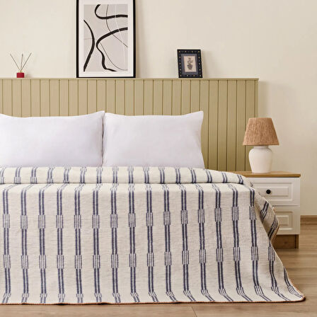 Soft Mavruz Pamuklu Çift Kişilik Battaniye - Mavi - 200x220 cm