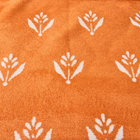 Soft Elias Pamuklu Çift Kişilik Battaniye - Ekru / Turuncu - 200x220 cm