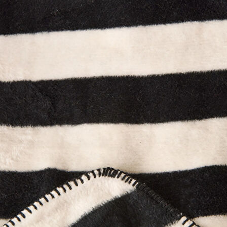 Soft Çizgili Pamuklu Tv Battaniyesi - Siyah / Beyaz - 130x170 cm