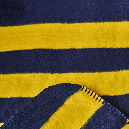 Soft Çizgili Pamuklu Tv Battaniyesi - Sarı / Lacivert - 130x170 cm