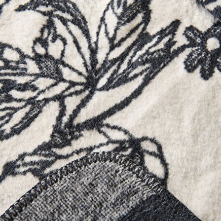 Soft Davi Pamuklu Tek Kişilik Battaniye - Ekru / Antrasit - 150x200 cm