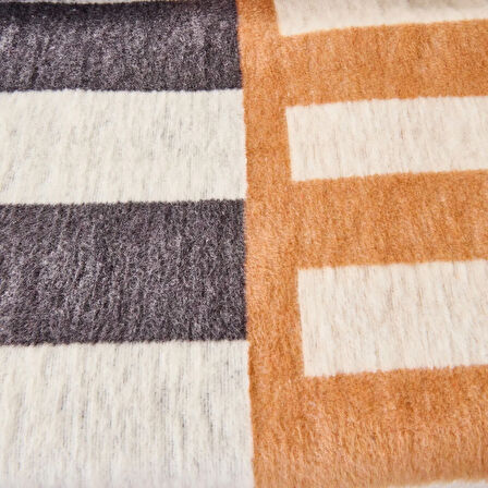 Soft Lemi Pamuklu Çift Kişilik Battaniye - Hardal / Antrasit - 200x220 cm