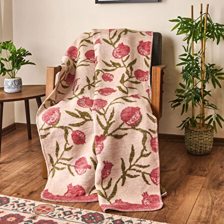 Soft Granate Pamuklu Tv Battaniyesi - Ekru / Kırmızı - 130x170 cm