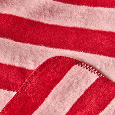 Soft Çizgili Pamuklu Tv Battaniyesi - Pembe / Kırmızı - 130x170 cm