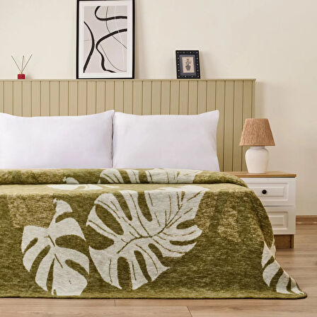 Soft Tropic Pamuklu Çift Kişilik Battaniye - Yeşil - 200x220 cm