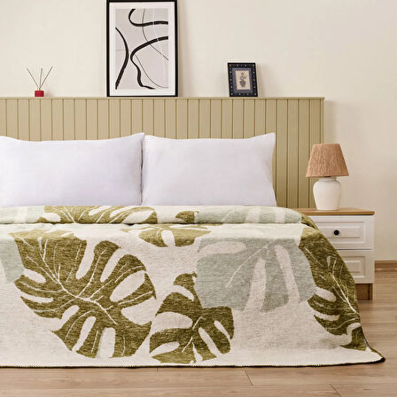 Soft Tropic Pamuklu Çift Kişilik Battaniye - Yeşil - 200x220 cm