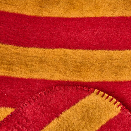 Soft Çizgili Pamuklu Tv Battaniyesi - Sarı / Kırmızı - 130x170 cm