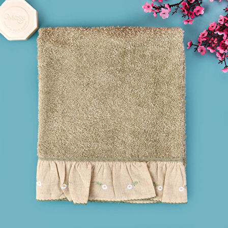 Soft Green Culture Twin Papatya Desenli Yüz Havlusu - Yeşil - 50x90 cm