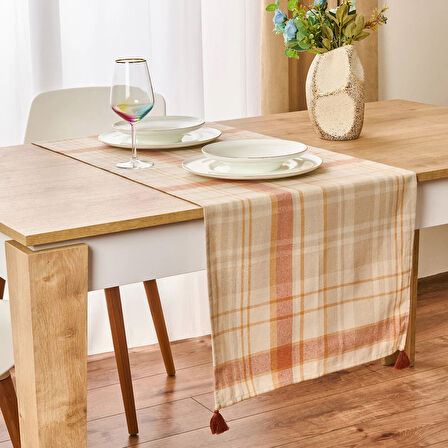 Ekose Runner - Ekru / Kiremit - 45x150 cm