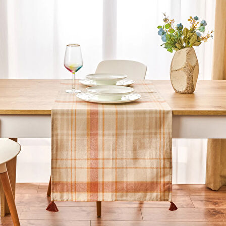 Ekose Runner - Ekru / Kiremit - 45x150 cm