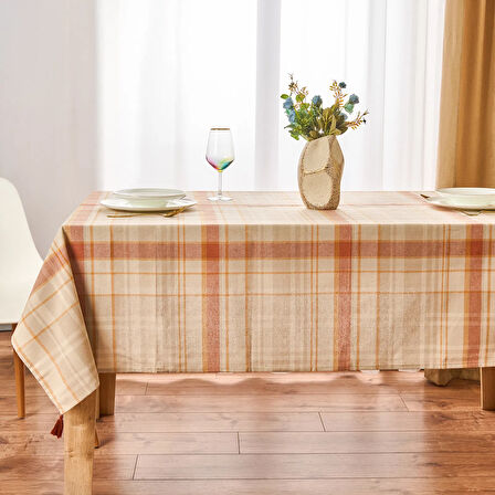 Ekose Masa Örtüsü - Ekru / Kiremit - 150x200 cm