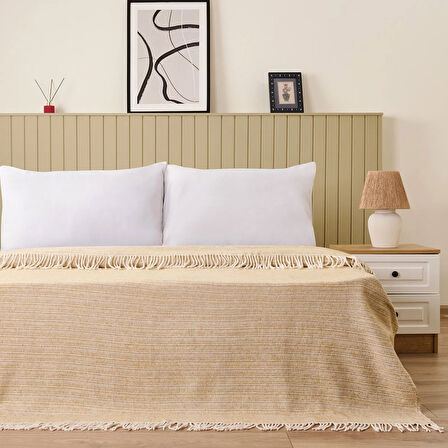 Soft Luma Pamuklu Çift Kişilik Battaniye - Bej / Krem - 200x220 cm