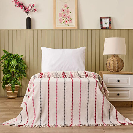 Soft Elvia Pamuklu Tek Kişilik Battaniye - Krem - 150x200 cm
