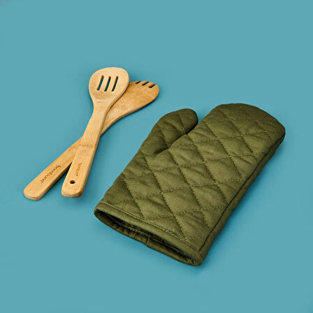 Gabardin Fırın Eldiveni - Yeşil - 17x30 cm