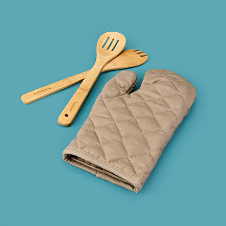 Gabardin Fırın Eldiveni - Bej - 17x30 cm