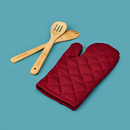 Gabardin Fırın Eldiveni - Kırmızı - 17x30 cm