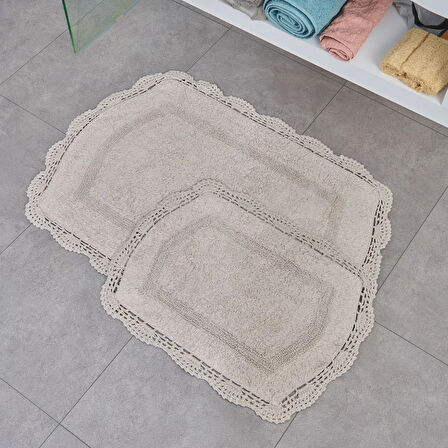 Soft Lace 2'li Banyo Paspası - Gri - 40x60 cm + 60x90 cm