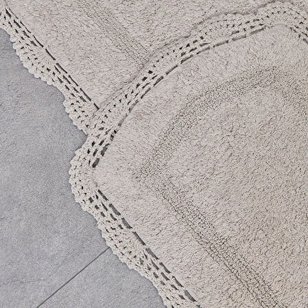 Soft Lace 2'li Banyo Paspası - Gri - 40x60 cm + 60x90 cm