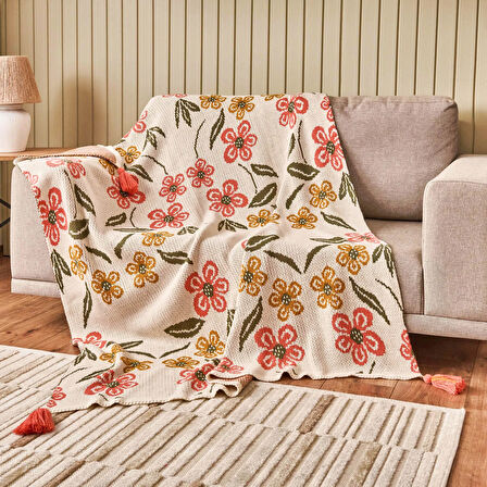 Soft Floriva Triko TV Battaniyesi - Krem - 120x160 cm