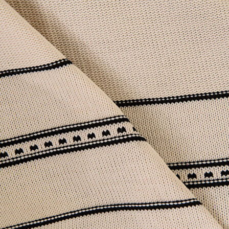 Soft Çizgili Triko Koltuk Şalı - Ekru - 120x160 cm