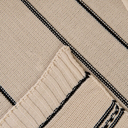 Soft Çizgili Triko Koltuk Şalı - Ekru - 120x160 cm