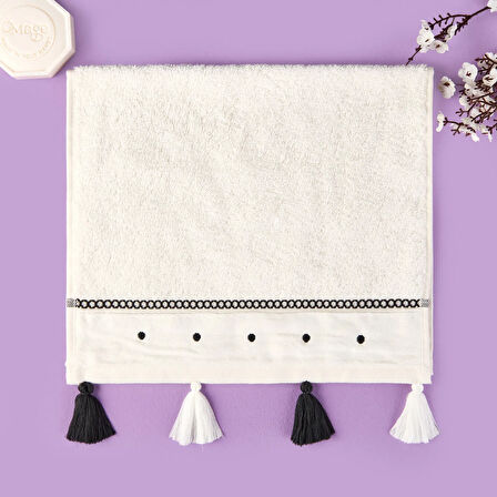 Soft Piene El Havlusu - Ekru / Siyah - 30x50 cm