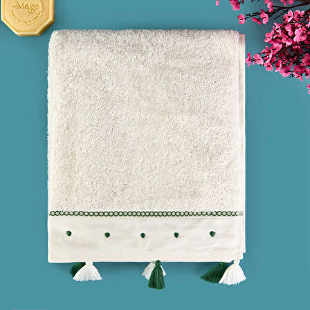 Soft Piene Yüz Havlusu - Ekru / Yeşil - 50x90 cm