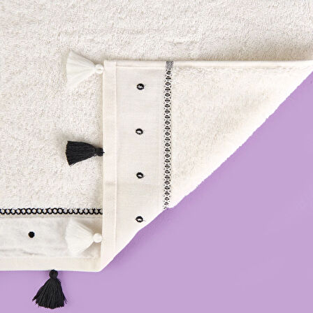 Soft Piene Yüz Havlusu - Ekru / Siyah - 50x90 cm