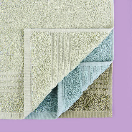 Soft Samantha 3'lü Havlu Seti - Mint / Haki / Mavi - 30x50 cm