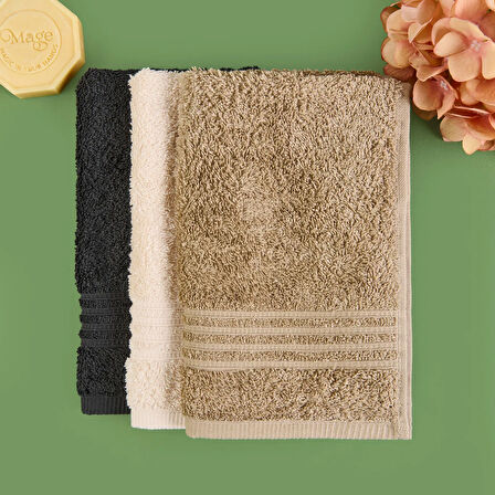 Soft Samantha 3'lü Havlu Seti - Krem / Bej / Antrasit - 30x50 cm