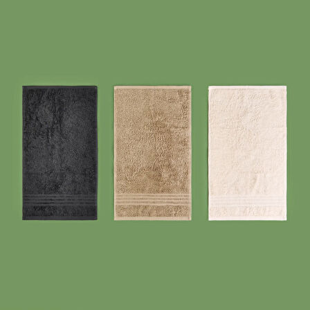 Soft Samantha 3'lü Havlu Seti - Krem / Bej / Antrasit - 30x50 cm