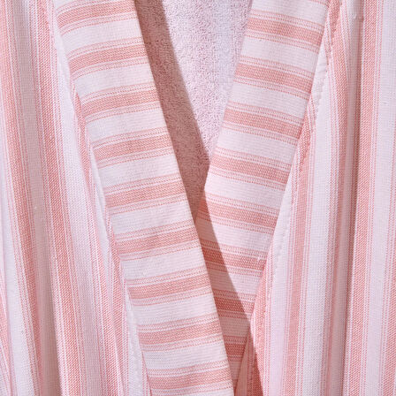 Soft Kimono Çizgili Kadın Bornoz - Beyaz / Pembe - S / M