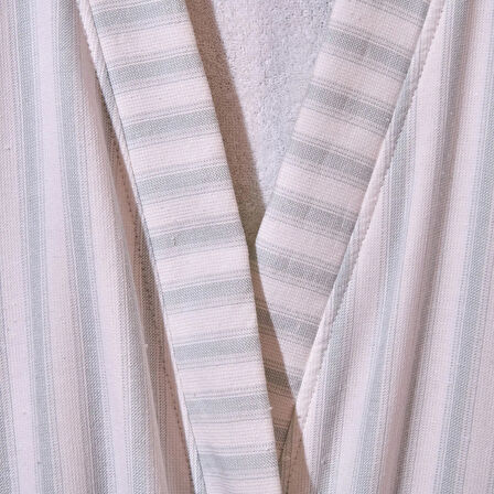 Soft Kimono Çizgili Erkek Bornoz - Beyaz / Mavi - S / M