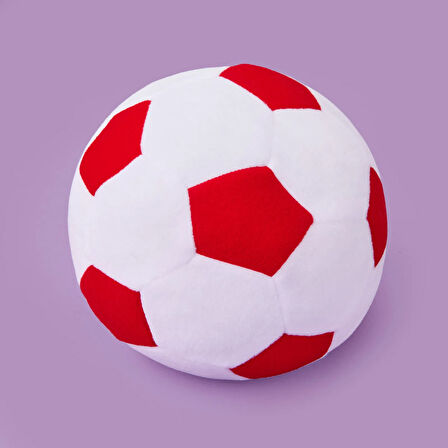 Soft Futbol Topu Figürlü Yastık - Beyaz / Kırmızı - 30x30 cm