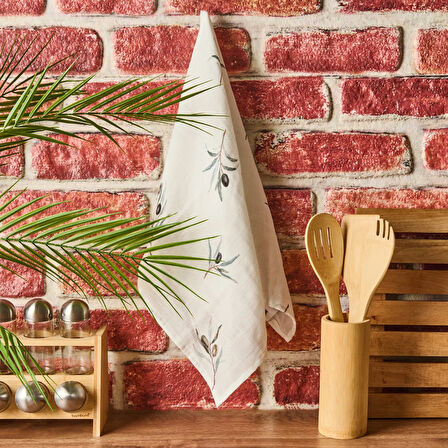 Soft Müslin Zeytin Desenli Kurulama Bezi - Beyaz - 40x60 cm